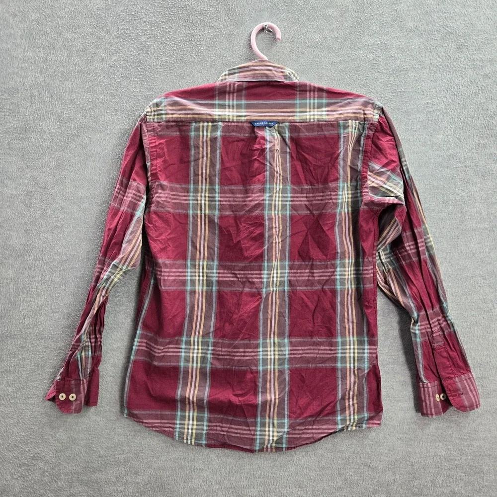 Ralph Lauren Men Button Up Shirt Medium Red Plaid Classic Fit Long Sleeve READ